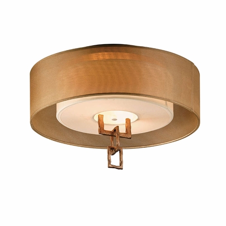 C2870 Troy Hand-Worked Iron Interior Link 2Lt Semi-Flush with Bronze Leaf Finish