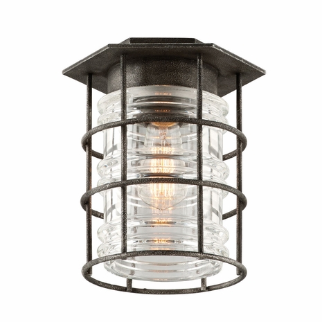 C3799 Troy Exterior Brunswick Medium 1Lt Hand-Worked Iron Flush Ceiling Mount in Aged Pewter Finish