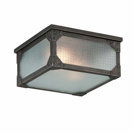C3870 Troy Hand-Worked Iron Exterior Aged Pewter Hoboken 2Lt Ceiling Flush