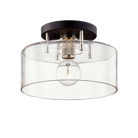 C7551-TBK/PN Troy Lighting Bergamot Station 1Lt Semi Flush with Textured Black & Polish Nickel Finish