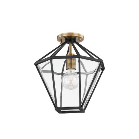 C8211-PBR/TBK Troy Lighting Moss 1Lt Semi Flush with Patina Brass/Textured Black Finish
