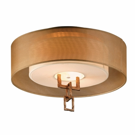 CF2870 Troy Hand-Worked Iron Interior Link 2Lt Semi-Flush with Bronze Leaf Finish