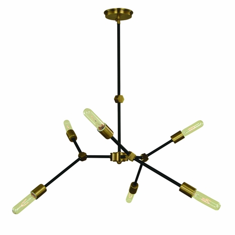 F-5630 Framburg 6-Light Antique Brass/Matte Black Accents Kinetic Dining Chandelier
