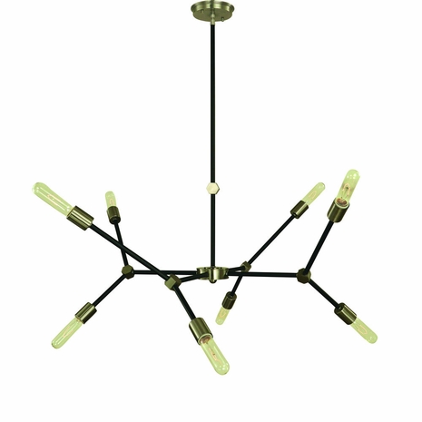 F-5632 Framburg 8-Light Antique Brass/Matte Black Accents Kinetic Dining Chandelier