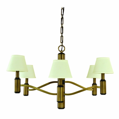 F-5636 Framburg 6-Light Antique Brass/Matte Black Accents Hampton Dining Chandelier
