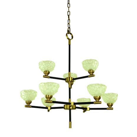 F-5699 Framburg 9-Light Antique Brass with Matte Black accents Dining Chandelier