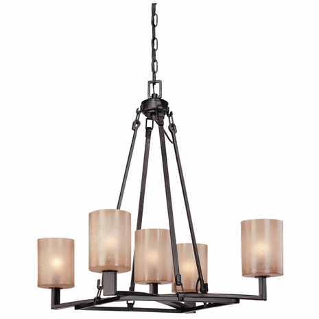 F1745ABZ Troy Interior Austin Medium 5Lt Hand-Worked Iron Ceiling Mount Chandelier in Antique Bronze Finish