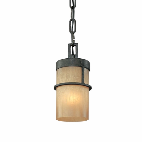 F1847BB Troy Hand-Worked Iron Interior Bamboo 1Lt Pendant Mini with Bamboo Bronze Natural Slate Finish