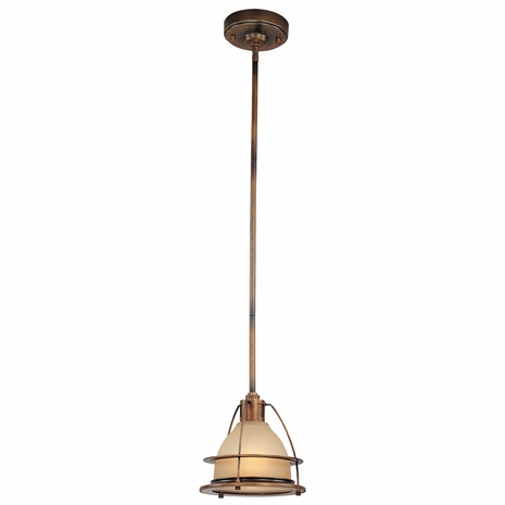 F2056SBZ Troy Interior Bristol Bay Small 1Lt Hand-Worked Iron Ceiling Mount Pendant in Sunset Bronze Finish