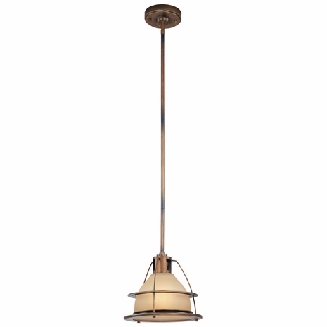 F2057SBZ Troy Interior Bristol Bay Medium 1Lt Hand-Worked Iron Ceiling Mount Pendant in Sunset Bronze Finish