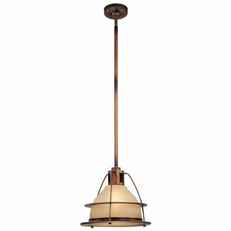 F2058SBZ Troy Interior Bristol Bay Large 1Lt Hand-Worked Iron Ceiling Mount Pendant in Sunset Bronze Finish