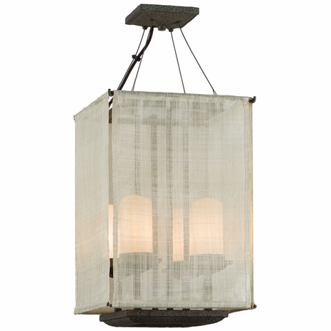 F2205WB Troy Raffia Small Weathered Bark 4 Light Pendant Entry