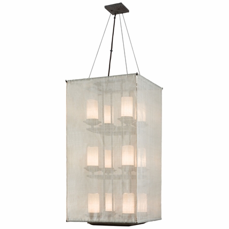 F2207WB Troy Raffia Large Weathered Bark 12 Light Pendant Entry
