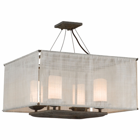 F2208WB Troy Raffia Medium Weathered Bark 4 Light Pendant Dining
