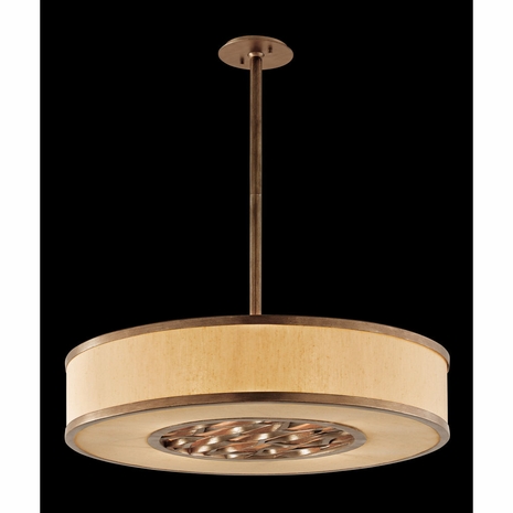 F3157 Troy Interior Serengeti Large 4Lt Hand-Worked Iron Ceiling Mount Pendant in Bronze Leaf Finish