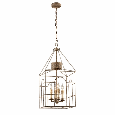 F3504 Troy Interior Jasper Medium 4Lt Hand-Worked Iron Ceiling Mount Lantern Entry Pendant in Coastal Rust Finish