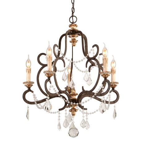 F3515-PZ/DG Troy Lighting Bordeaux 5Lt Chandelier with Parisian Brnze W Distr Gold Le Finish