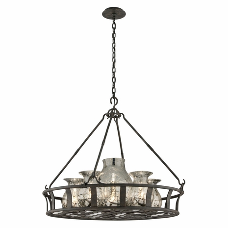 F3598 Troy Interior Chianti Large 6Lt Hand-Worked Iron Dining Pendant in Chianti Bronze Finish