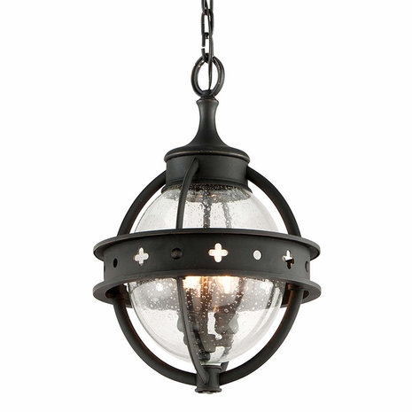 F3686 Troy Hand-Worked Iron Exterior Mendocino 3Lt Hanging Lantern Medium with Forged Black Finish