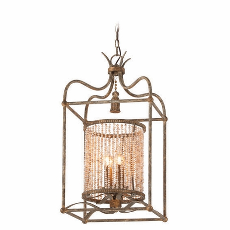 F4044 Troy Interior Madame Bardot Small 4Lt Hand-Worked Iron Ceiling Mount Pendant in Parisian Bronze With Gold Leaf, Wood Accents And Freshwater Pearls Finish