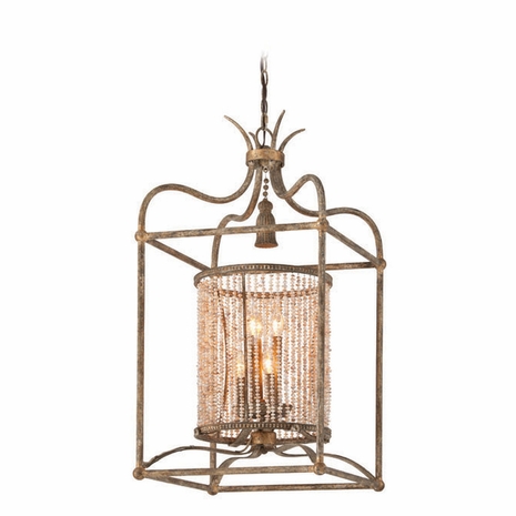 F4046 Troy Interior Madame Bardot Medium 6Lt Hand-Worked Iron Ceiling Mount Pendant in Parisian Bronze With Gold Leaf, Wood Accents And Freshwater Pearls Finish