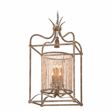 F4048 Troy Interior Madame Bardot Large 8Lt Hand-Worked Iron Ceiling Mount Pendant in Parisian Bronze With Gold Leaf, Wood Accents And Freshwater Pearls Finish