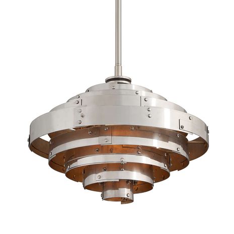 F4723 Troy Lighting Mitchel Field 1Lt Pendant with Vintage Aluminum Parisian Leaf Finish