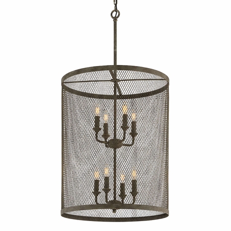 F4847 Troy Hand-Worked Iron Interior Village Tavern 8Lt Pendant Large with Old Tavern Iron Finish