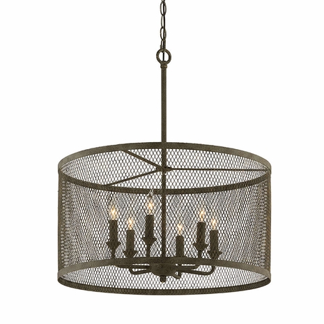 F4848 Troy Hand-Worked Iron Interior Village Tavern 6Lt Pendant Dining with Old Tavern Iron Finish