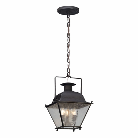 F5077CI Troy Solid Brass Exterior Wellesley 3Lt Hanger Lantern Small with Charred Iron Finish