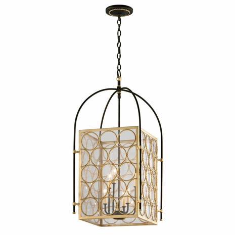 F5284 Troy Interior Bottega Small 6Lt Hand-Worked Iron Ceiling Mount Pendant in Gold Leaf & Textured Bronze Finish