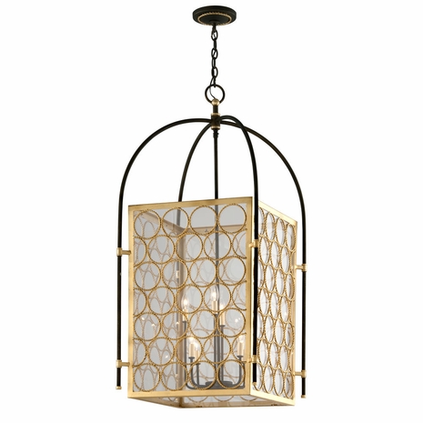 F5288 Troy Interior Bottega Medium 8Lt Hand-Worked Iron Ceiling Mount Pendant in Gold Leaf & Textured Bronze Finish