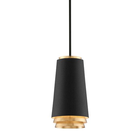 F5541-TBK/VGL Troy Lighting Fahrenheit 1Lt Pendant with Textured Black W-Gold Leaf Finish