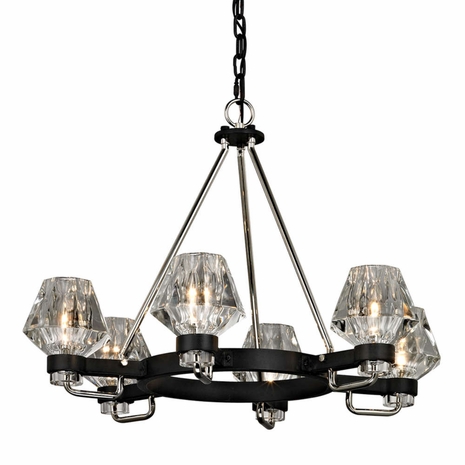 F5886 Troy Hand-Worked Iron Interior Faction 6Lt Chandelier with Forged Iron Polished Nickel Finish