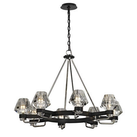 F5888 Troy Hand-Worked Iron Interior Faction 8Lt Chandelier with Forged Iron Polished Nickel Finish