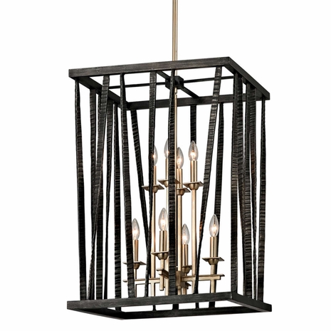 F5898 Troy Hand-Worked Iron Interior Bastille 8Lt Pendant with Pompeii Silver & Silver Leaf Finish