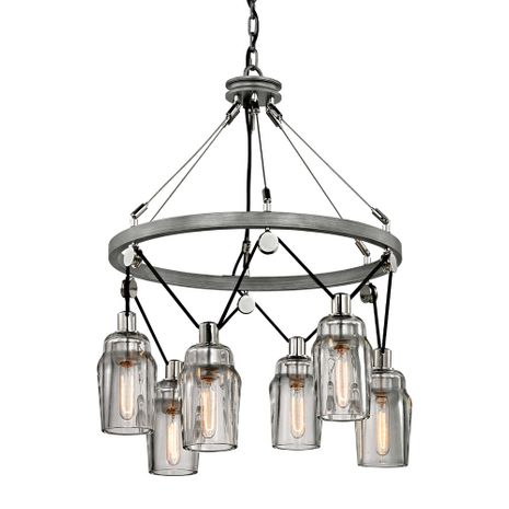 F5996 Troy Lighting Citizen 6Lt Chandelier with Graphite And Polished Nickel Finish