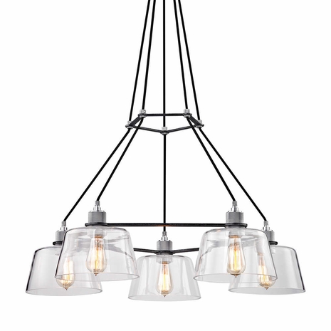 F6155 Troy Lighting Audiophile 5Lt Chandelier with Old Silver And Polished Alumin Finish