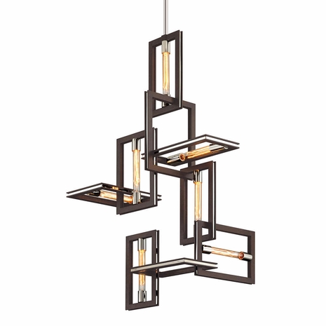 F6187 Troy Bronze with Polished Stainless Enigma 7Lt Pendant