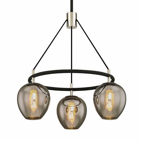 F6213-TBK/PN Troy Lighting Iliad 3Lt Chandelier with Textured Black & Polish Nickel Finish
