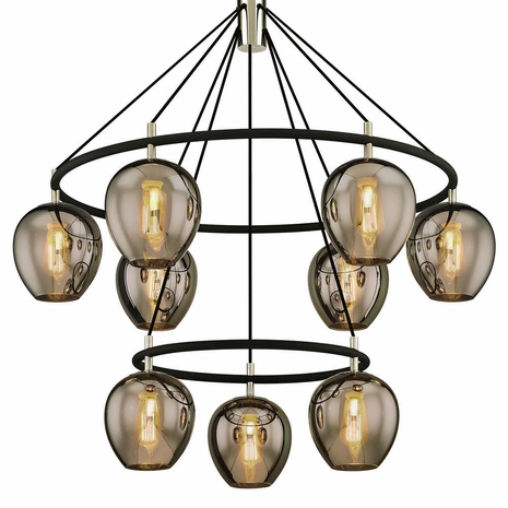 F6219-TBK/PN Troy Lighting Iliad 9Lt Chandelier with Textured Black & Polish Nickel Finish