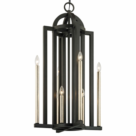 F6258 Troy Hand Forged Iron Interior Grayson 8Lt Pendant with Textured Bronze Finish