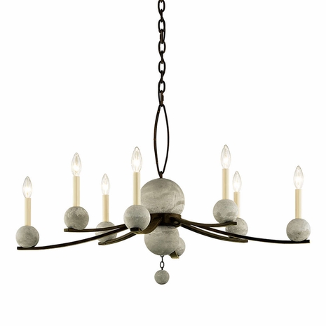 F6338 Troy Hand-Worked Iron Interior Tallulah 8Lt Chandelier with Natural Rust With Raw Concrete Finish
