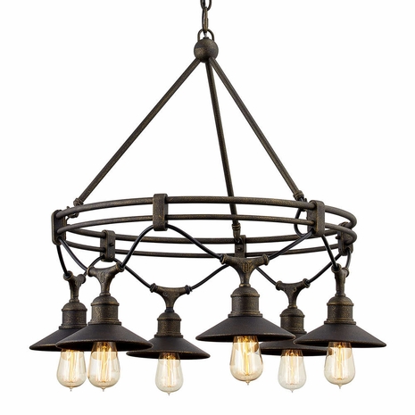 F7596-VBZ Troy Lighting Shelton 6Lt Chandelier with Vintage Bronze Finish