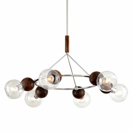 F7676 Troy Polished Ss & Natural Acacia Arlo 6Lt Chandelier
