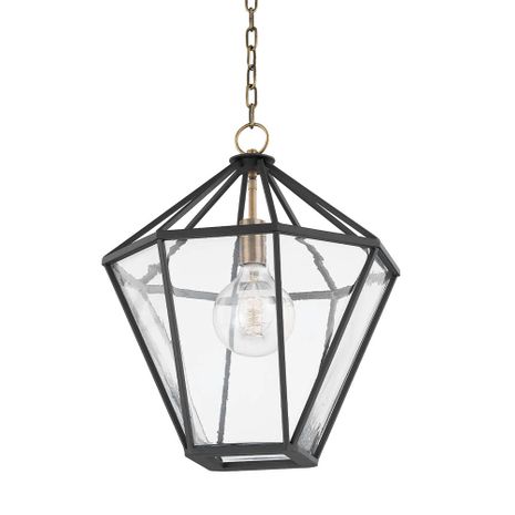 F8218-PBR/TBK Troy Lighting Moss 1Lt Lantern Interior with Patina Brass/Textured Black Finish