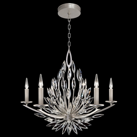 881140ST Fine Art Lamps 6 Light Lily Buds 34" Round Chandelier with Silver Finish
