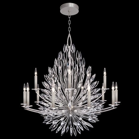 883340ST Fine Art Lamps 15 Light Lily Buds 50" Round Chandelier with Silver Finish