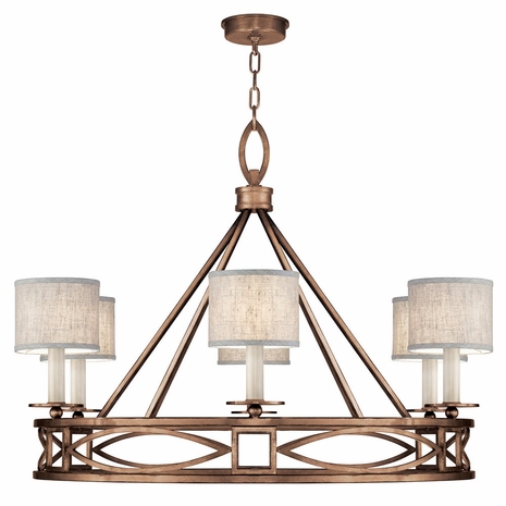 887640-11 Fine Art Lighting Cienfuegos 39.5"W Round Chandelier with Bronze w/Greige Fabric Shades Finish