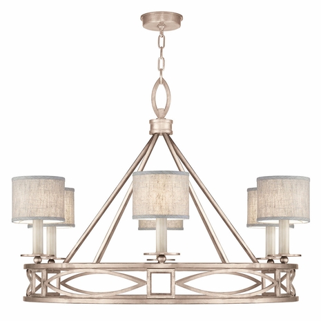 887640-21 Fine Art Lighting Cienfuegos 39.5"W Round Chandelier with Gray w/Greige Fabric Shades Finish